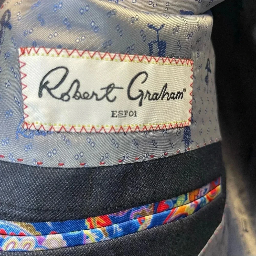 Robert Graham Wool/Silk Blend Windowpane Navy Blue Blazer Suit Jacket